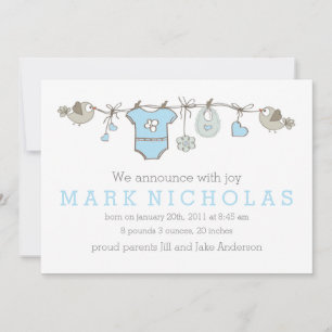 Blue elegant baby boy clothes announcement