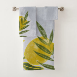 Blue Elegant Botanical Lemon Bath Towel Set