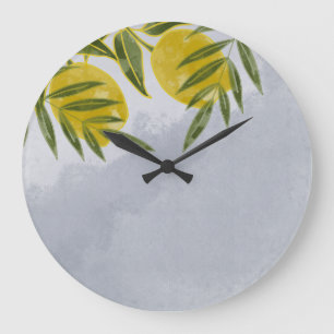 Blue Elegant Botanical Lemon Large Clock