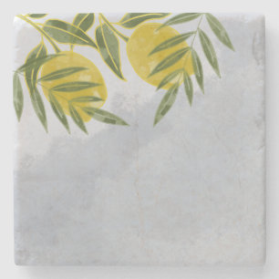 Blue Elegant Botanical Lemon    Stone Coaster