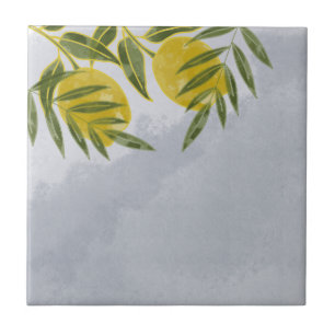 Blue Elegant Botanical Lemon  Tile