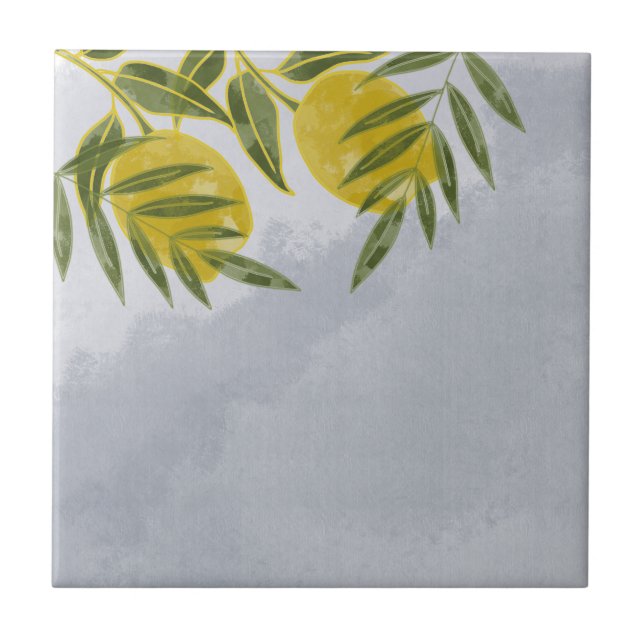 Blue Elegant Botanical Lemon  Tile (Front)