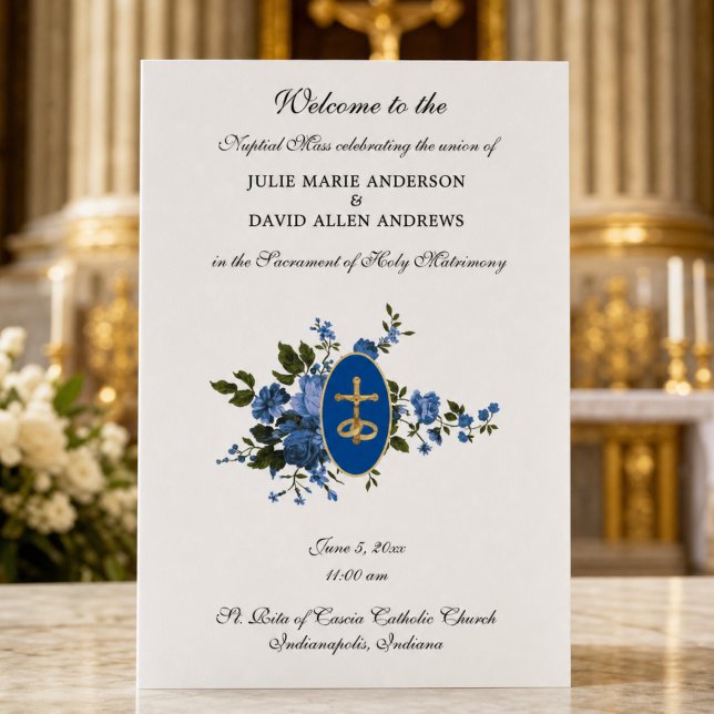 Blue Elegant Catholic Wedding Program  Stationery (Creator Uploaded)