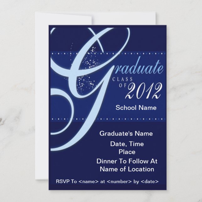 Blue Elegant Class of 2012 Graduation Invitations (Front)
