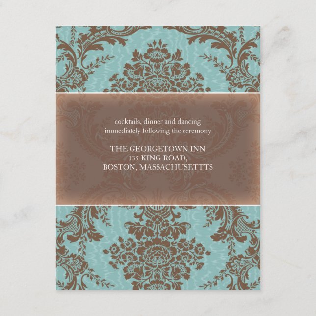 Blue Elegant Damask reception card (Front)