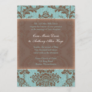 Blue Elegant Damask Wedding Invitation