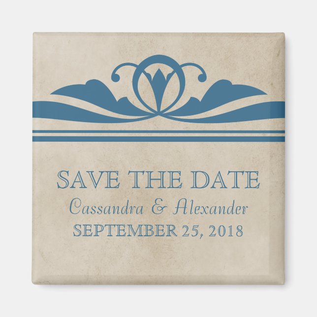 Blue Elegant Deco Save the Date Magnet (Front)