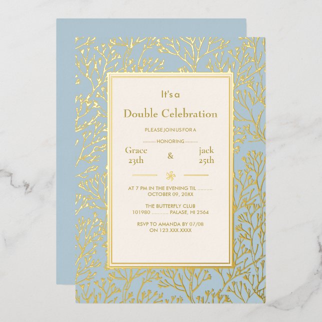 Blue Elegant Double Celebration Birthday (Front/Back)