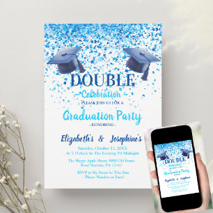 Blue Elegant double  Celebration Graduation Party  Invitation