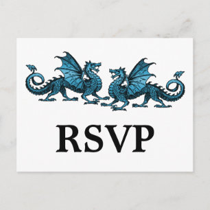 Blue Elegant Dragons Response Postcard