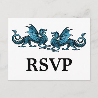 Blue Elegant Dragons Response Postcard