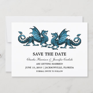 Blue Elegant Dragons Save the Date Invite