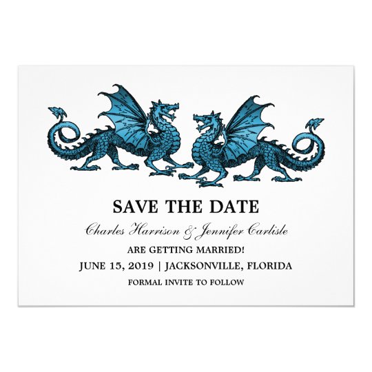 Blue Elegant Dragons Save the Date Invite