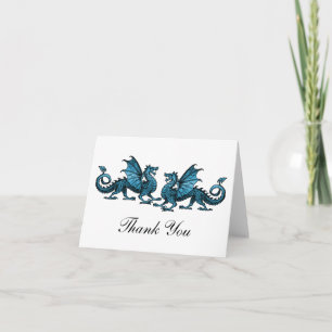 Blue Elegant Dragons Thank You Card