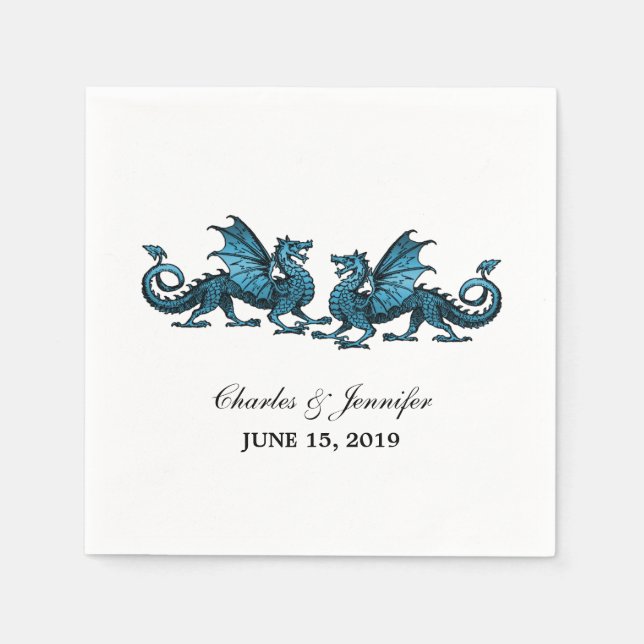 Blue Elegant Dragons Wedding Paper Napkins (Front)