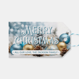 Blue Elegant Family Christmas Greetings Gift Tags
