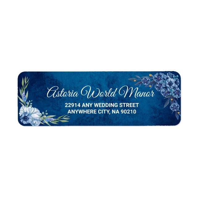 Blue Elegant floral summer wedding return address  (Front)