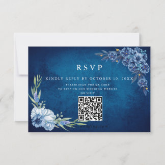 Blue Elegant floral summer wedding RSVP Card