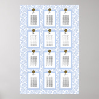 Blue Elegant Floral Toile Seating Chart Poster