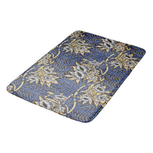 Blue Elegant Floral Vintage Pattern Bath Mat