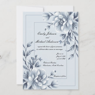 Blue Elegant Floral Wedding Invitation