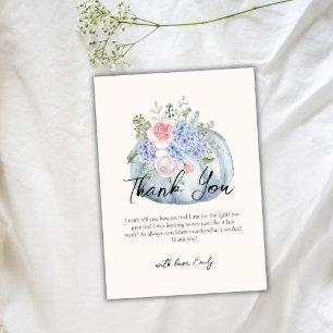 Blue Elegant Flower Pumpkin Fall Baby Shower Thank You Card