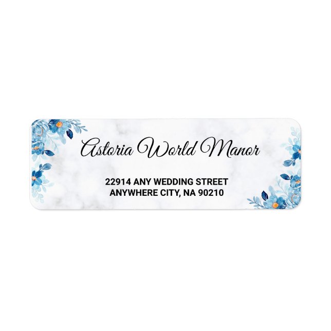 Blue Elegant flower summer wedding return address (Front)