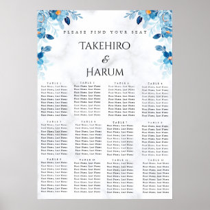 Blue Elegant flower summer wedding seating chart 