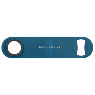 Blue Elegant Gothic Monogram Name Medieval Typo Bar Key