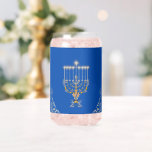 Blue Elegant Hanukkah Silver Menorah  Can Glass<br><div class="desc">Enhance the presentation of beverages with a can glass design that features a blue background, an ornamental illustration, a menorah, and a monogram for a family name initial on the back. The design allows for convenience and ease of personalization with minimal effort required. This beer can glass is suitable for...</div>