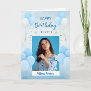 Blue Elegant Happy Birthday Folded Greeting Card