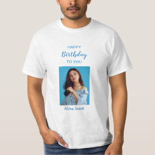Blue Elegant Happy Birthday Photo T-Shirt