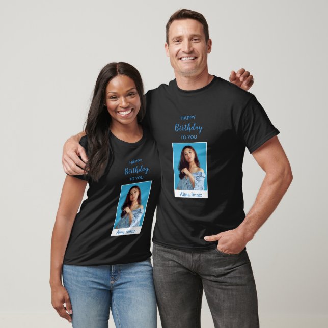 Blue Elegant Happy Birthday Photo T-Shirt (Unisex)