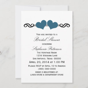 Blue Elegant Hearts Bridal Shower Invite