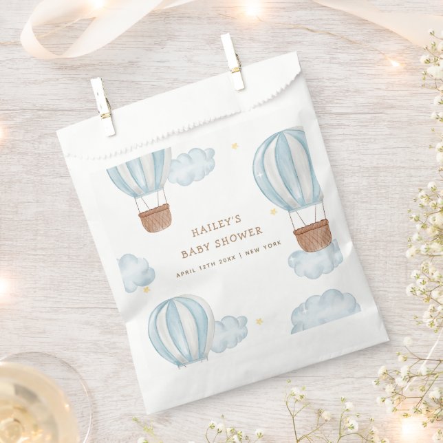Blue Elegant Hot Air Balloon Cloud Boy Baby Shower Favour Bag (Clipped)