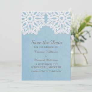 Blue Elegant Lace Save the Date Invite