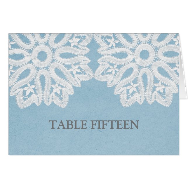 Blue Elegant Lace Table Number Card (Front Horizontal)