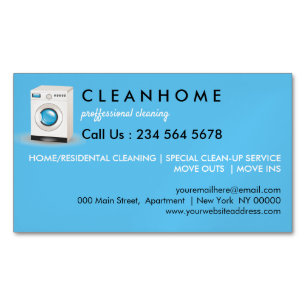Blue Elegant Laundry Cleaning Service Magnetic Business Card