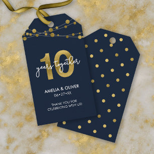 Blue Elegant Lights 10th Wedding Anniversary Gift Tags