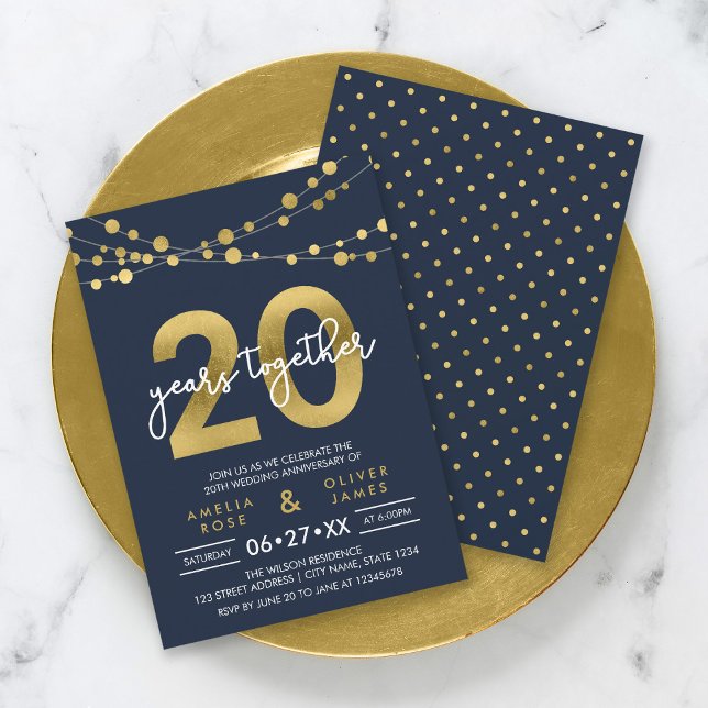 Blue Elegant Lights 20th Wedding Anniversary Invitation (Creator Uploaded)