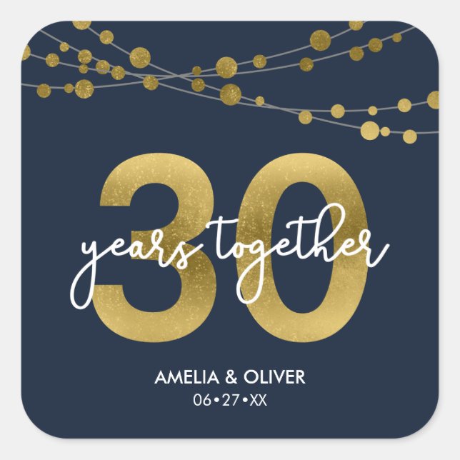 Blue Elegant Lights 30th Wedding Anniversary Square Sticker (Front)