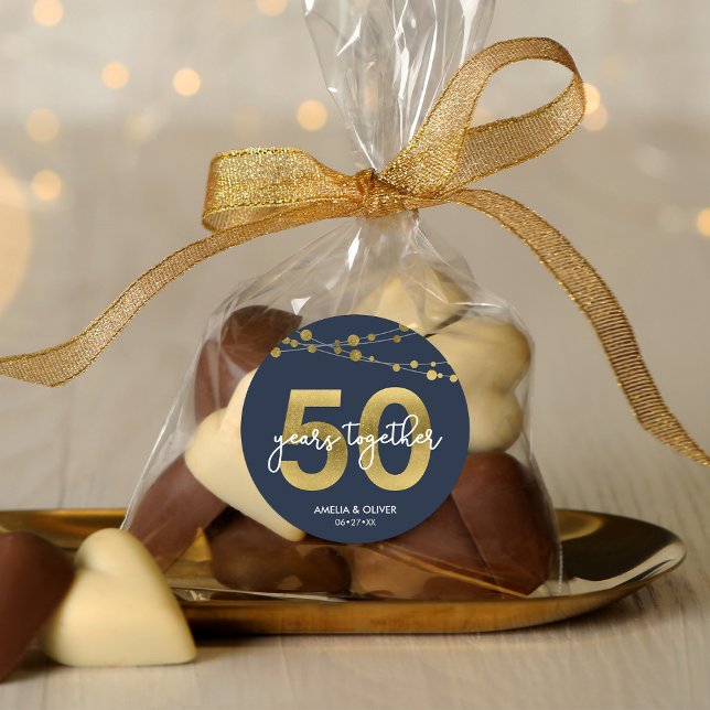 Blue Elegant Lights 50th Wedding Anniversary Classic Round Sticker (Creator Uploaded)