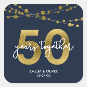 Blue Elegant Lights 50th Wedding Anniversary Square Sticker