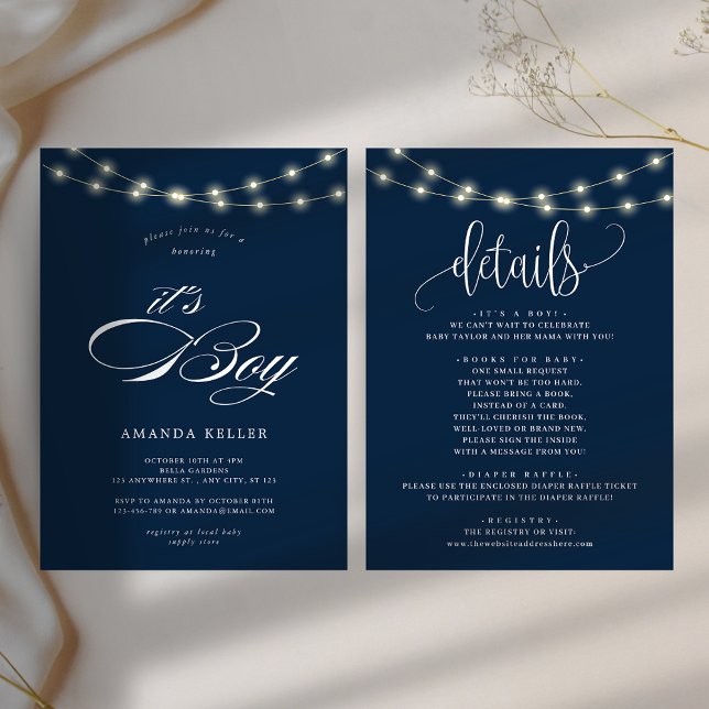 Blue Elegant Minimalist it's Boy Baby Shower Invitation (Creator Uploaded)