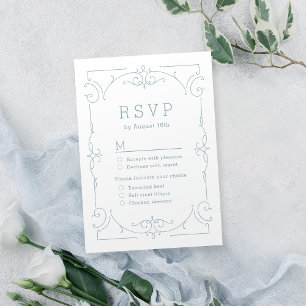 Blue elegant modern classic vintage wedding RSVP