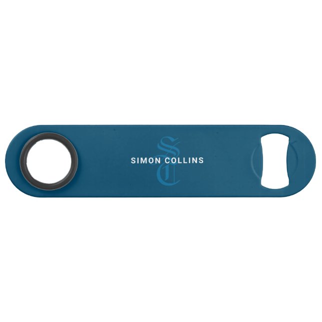 Blue Elegant Monogramme gothique Nom Moyen Age Typ (Devant (Horizontal))