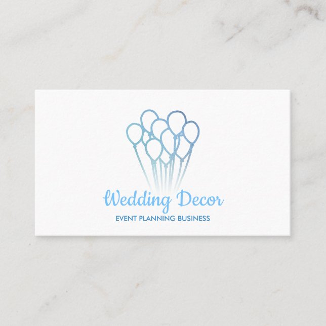 Blue Elegant Party Plan Birthday Wedding Balloons Business Card (Front)