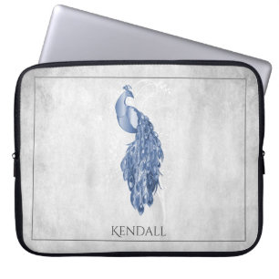 Blue Elegant Peacock Personalized Laptop Sleeve