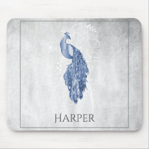 Blue Elegant Peacock Personalized Mouse Pad