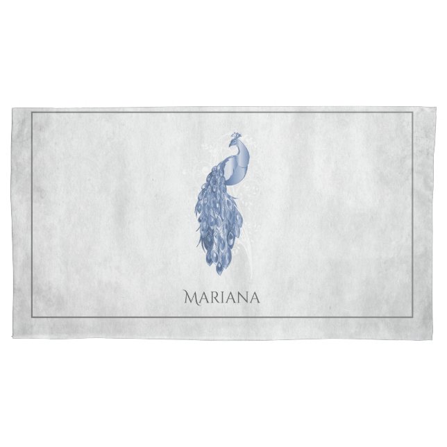 Blue Elegant Peacock Pillow Case (Front)